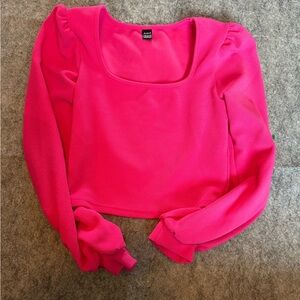 SHEIN Privé Square Neck Flare Sleeve Tee. Pink. Women’s.